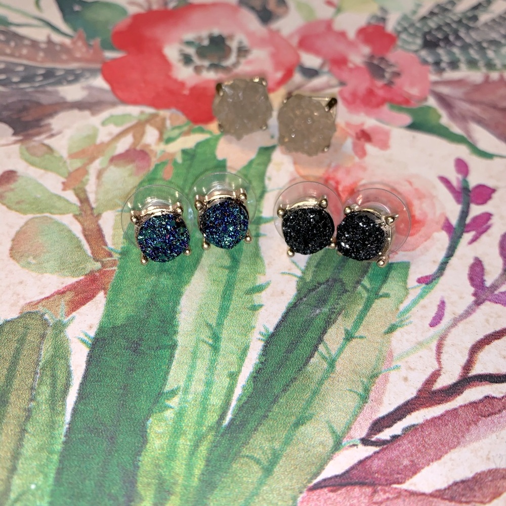 3 pair of Sugar Fix druzy studs